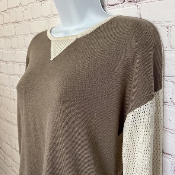 Mel & Lisa Brown & Cream 75% Silk Blend Pullover High Low Sweater - Size Small - Picture 3 of 9